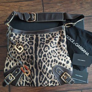 Dolce & Gabbana Leopard Leather Canvas Bag w/ Box